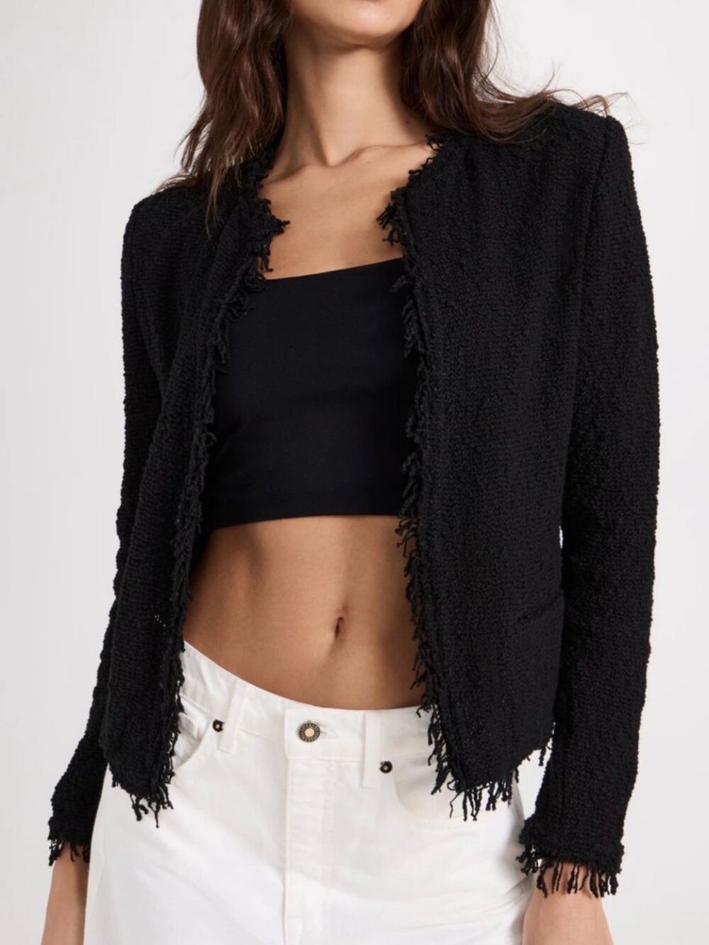 Iro Black Fringe Trim 'Shavani' Cotton Blend Jacket sz 38